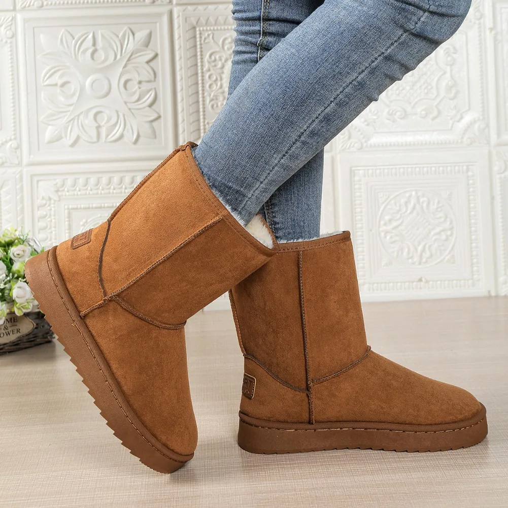 Wasserdichte, warme Plateau-Schneestiefel für Damen, große Größen, Winter-Slip-On-Stiefel, flache, lässige Damenstiefel, 2026 neue Mode – Detail 3