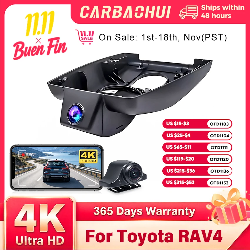 Cámara de salpicadero para coche, dispositivo de grabación Dvr con WIFI, accesorios para Toyota Rav4, XA50, XA40, XU80, 4K, HD