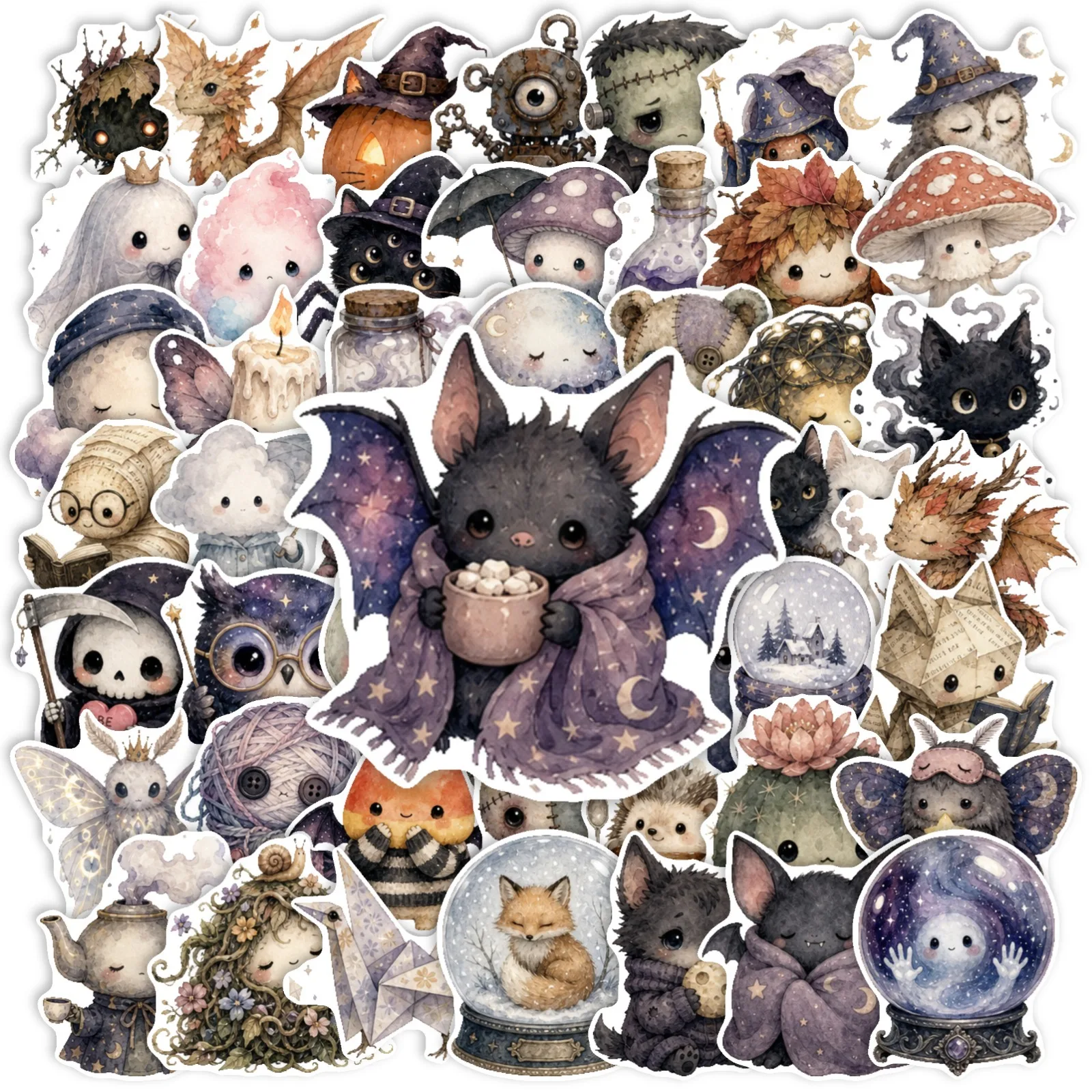 10/30/50PCS Watercolor Dark Witchy Forest Creature Stickers Wizard Owl Ghost Bat DIY Phone Laptop Luggage Graffiti Sticker Pack