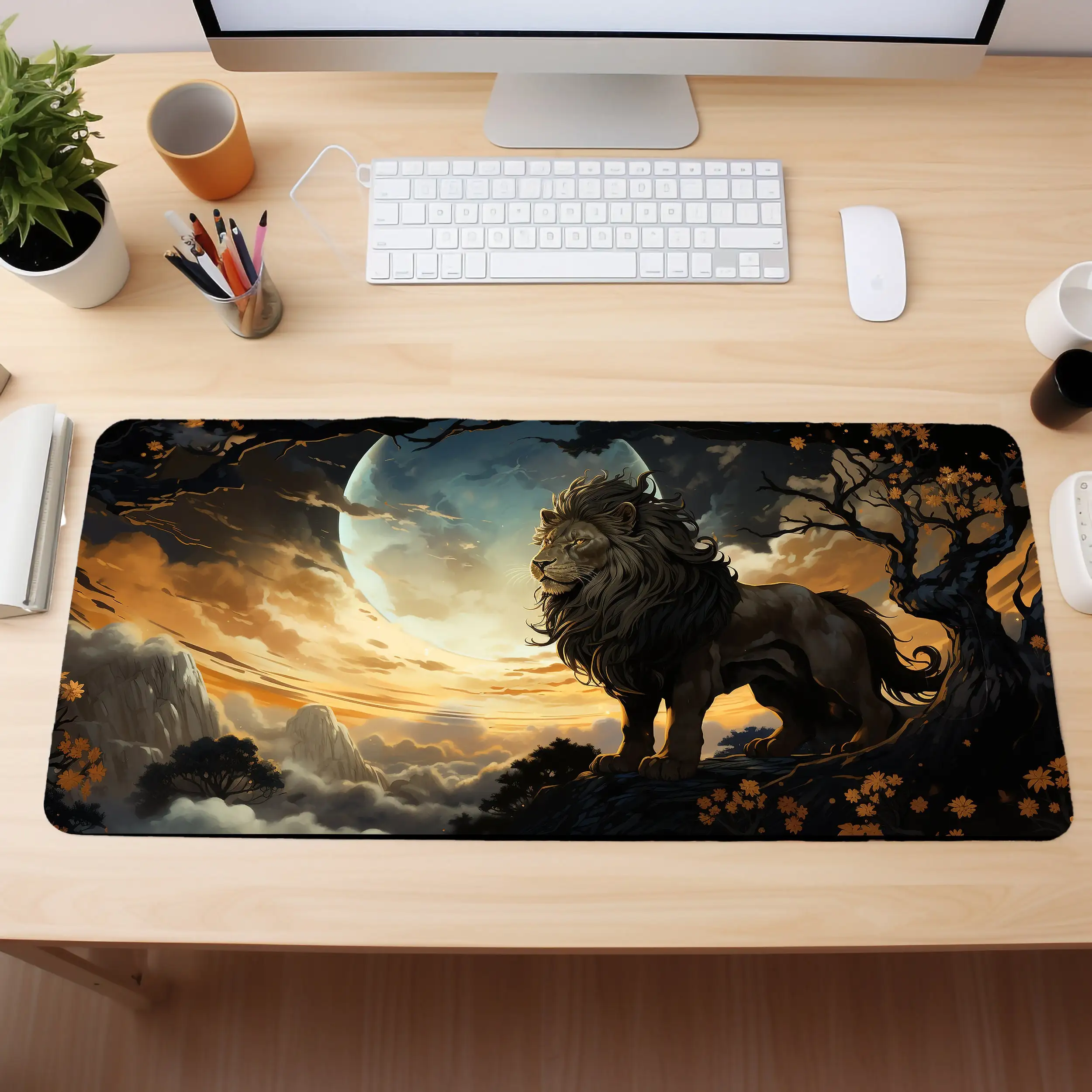 Lion Pattern Table Mat,non-slip and Waterproof Gaming Mouse Pad,office Gaming Desk Decoration Mat, The Perfect Gift for Friends.