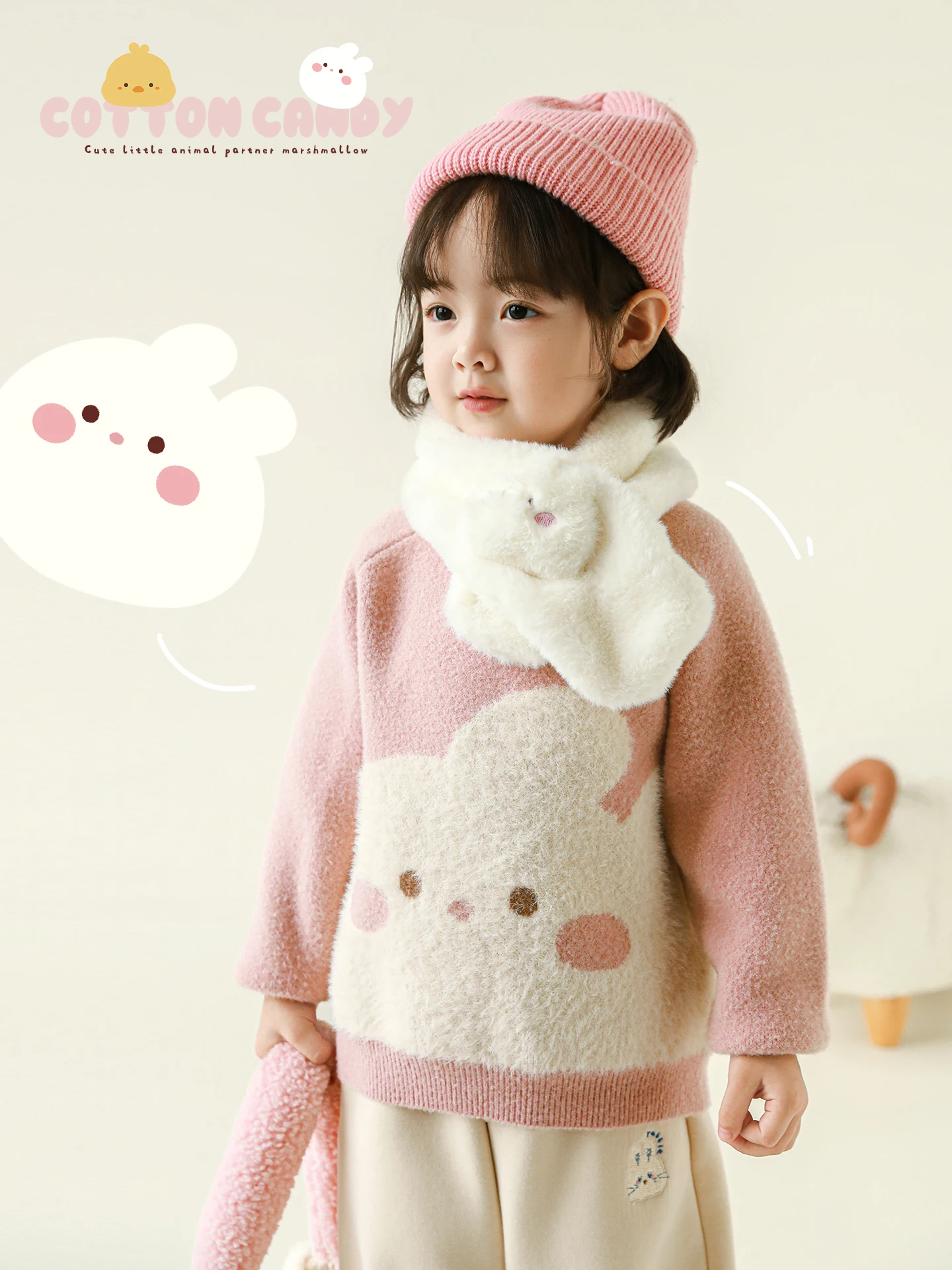 

Зимний жаккардовый свитер в горошек для девочек, 2024, плотный вязаный незакрывающий плюшевый текстурированный пуловер, кавайный термобелье для детей 1-7 лет