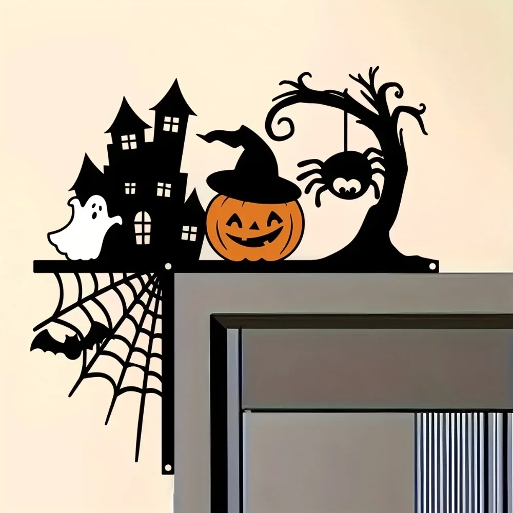 CIFBUY Colorful Halloween Door Corner Metal Art Haunted House Pumpkin Ghost Spider 2D Cutout Rustproof Decor Indoor Outdoor Sign