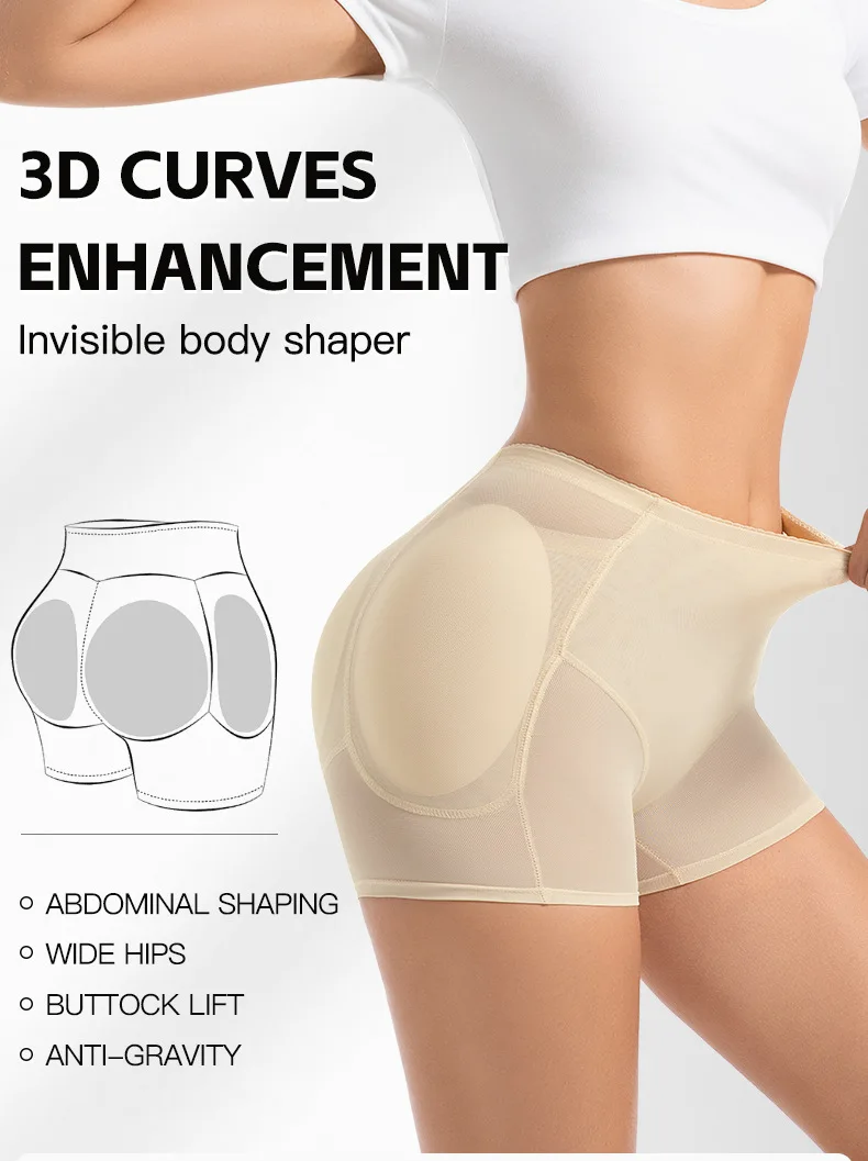 Damen 4-Pad Po-Lifter-Höschen mit hoher Taille, Bauchkontrolle, Shapewear, Hüftverstärker, Netz-Slips, Bauchstraffende Body-Shaper-Shorts – Detail 2