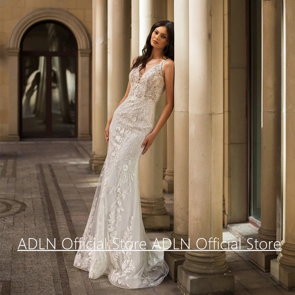 الدانتيل حورية البحر فستان الزفاف انفصال تول قطار مخصص مثير بلا أكمام الخامس الرقبة مطرزة زين ثوب الزفاف للعروس