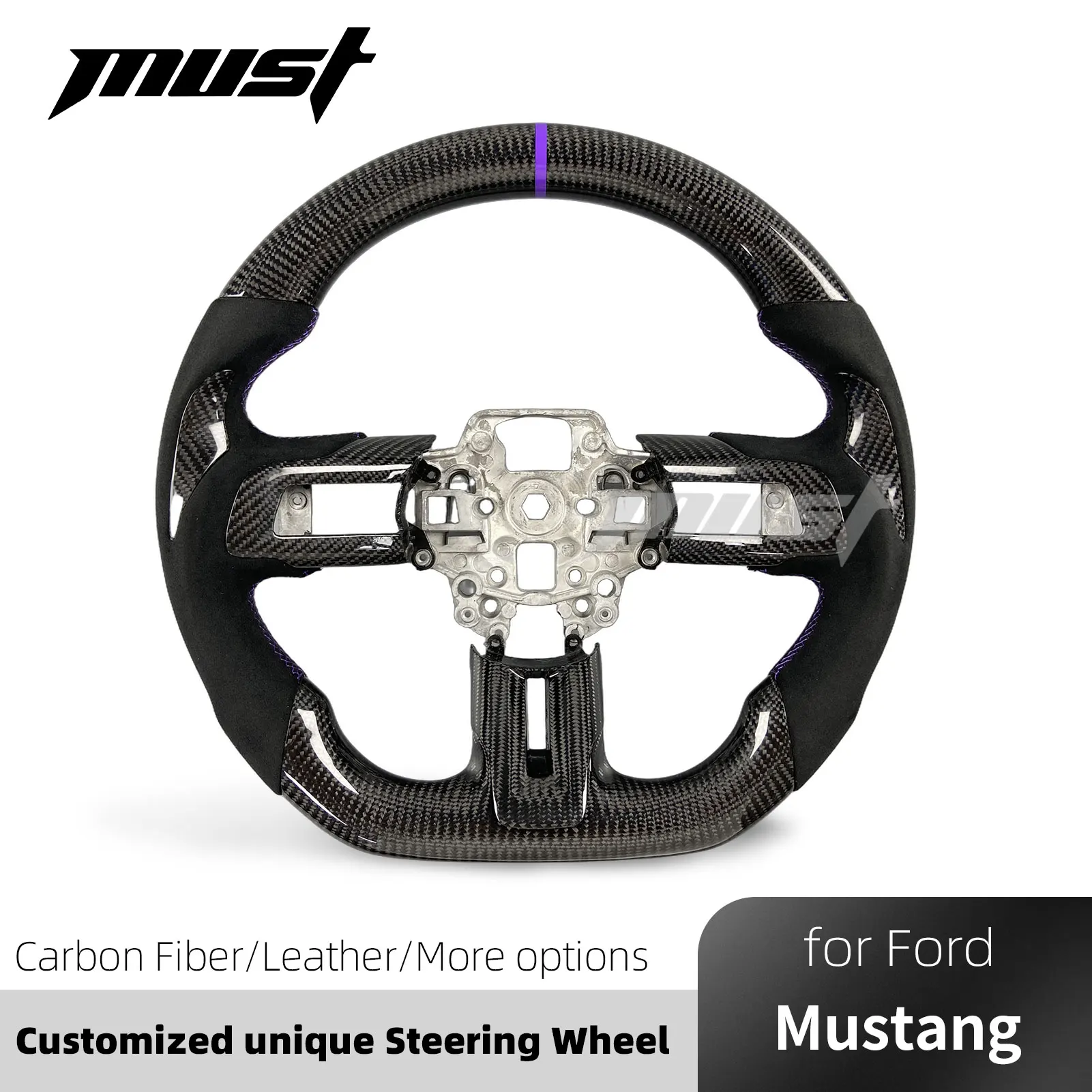 For Ford Mustang S550 2015-2023 Steering Wheel GT 350 500 Shelby Customized Carbon Fiber Interior Accessories Upgrade