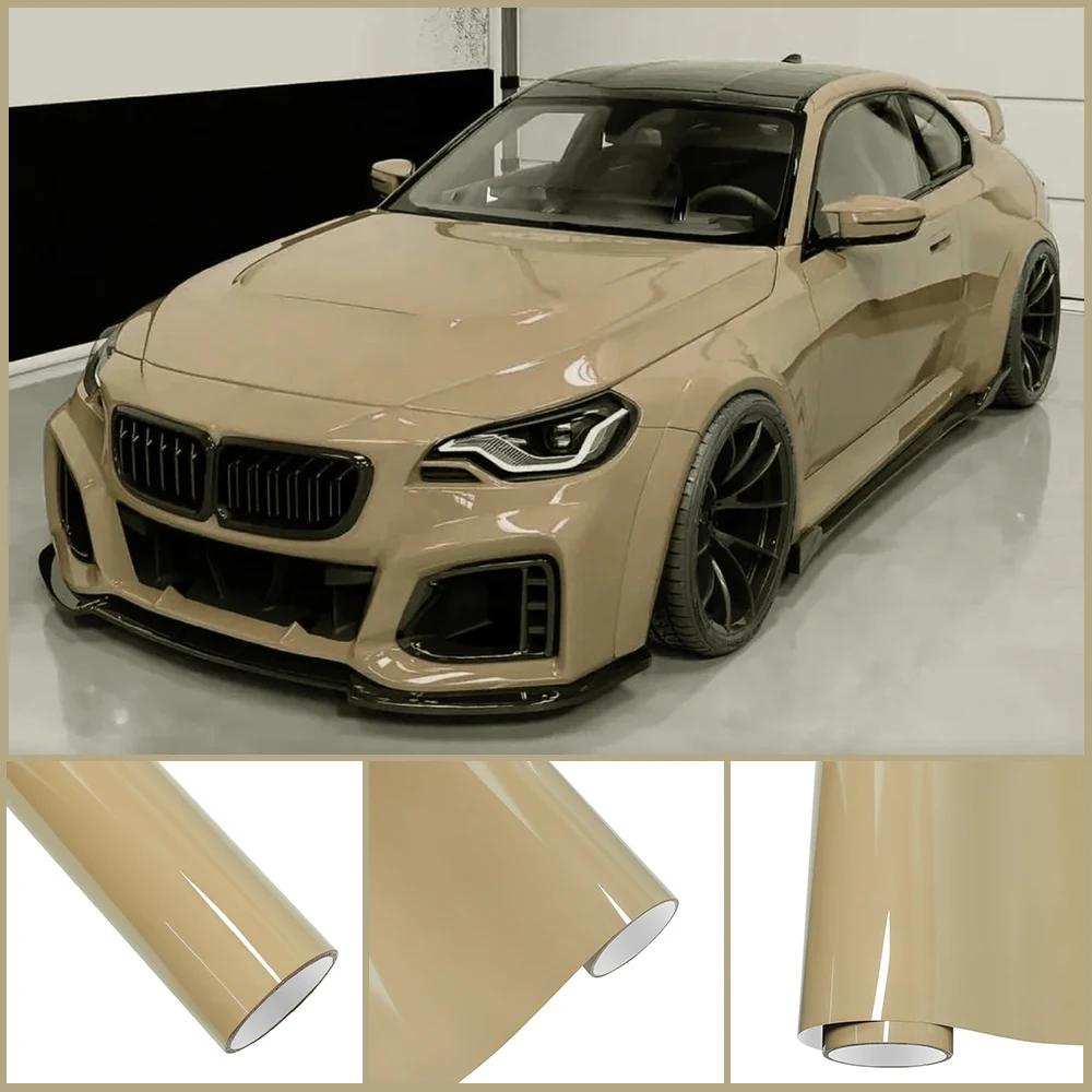 Crystal Glossy Sand Beige PET Wrap Vinyl Film Car Whole Body Protective Cover Sticker DIY Color Decal Auto Tuning Accessories