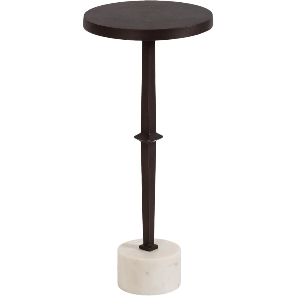 طاولة مشروبات من الألومنيوم المصبوب الحديث من كيت آند لوريل لازارو، 10 × 10 × 22، رخام برونزي وأبيض، طاولة بقاعدة مستديرة جلام مع م