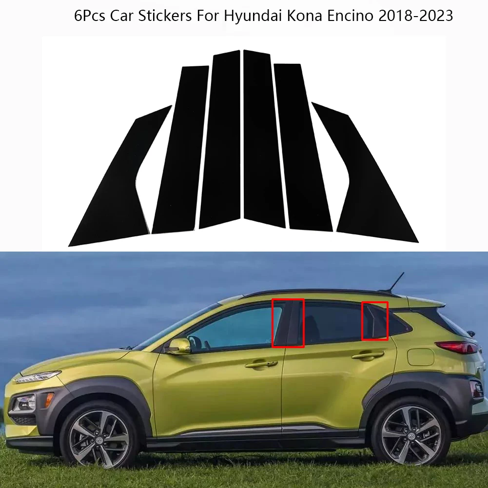 

6Pcs Carbon Fiber Glossy Black Door Window Trim Stickers Pillar Posts For Hyundai Kona Encino 2018-2023 Extieror Car Accessories