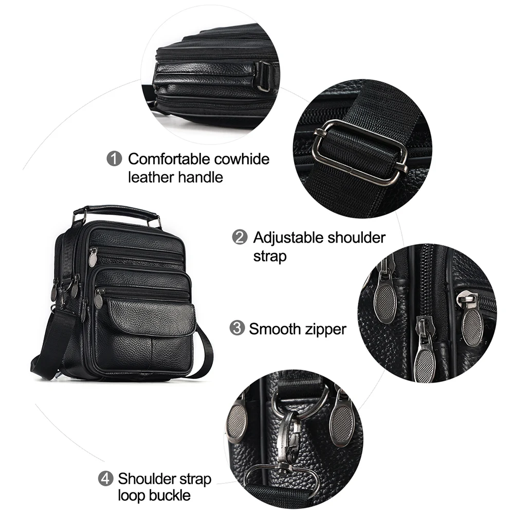 Men Genuine Leather Crossbody Bags Messenger Bag for Male Trendy Shoulder Bags Casual Travel Sling Bag Large Capacity Handbags