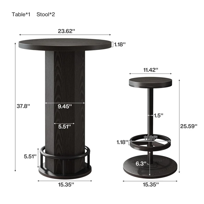 custom.Tribesigns Round Bar Table with Chairs, Industrial Bistro Sets with 2 Barstools, Pub Cocktail Table