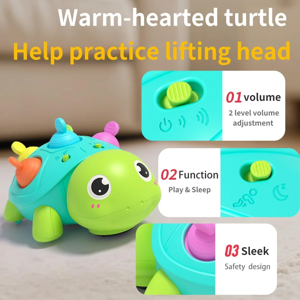 Tortue musicale rampante pour bébé, jouets Montessori lumineux pour bébé, apprentissage sensoriel, sons apaisants, jouet tortue musicale