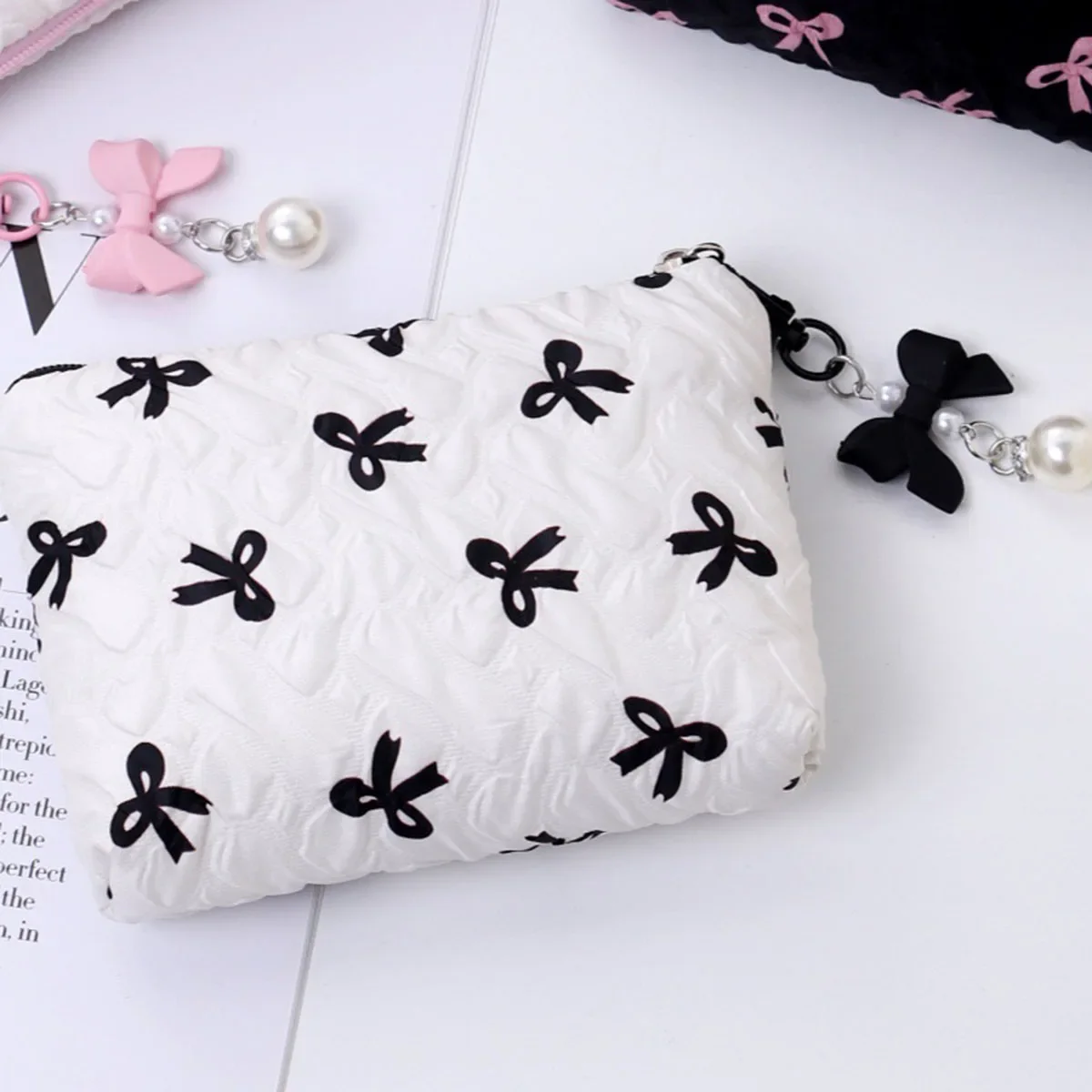 Embroidered Bow Makeup Bag, High Appearance Level, Coin Purse Storage Bag, Cute, Large Capacity, High-End Makeup Bag