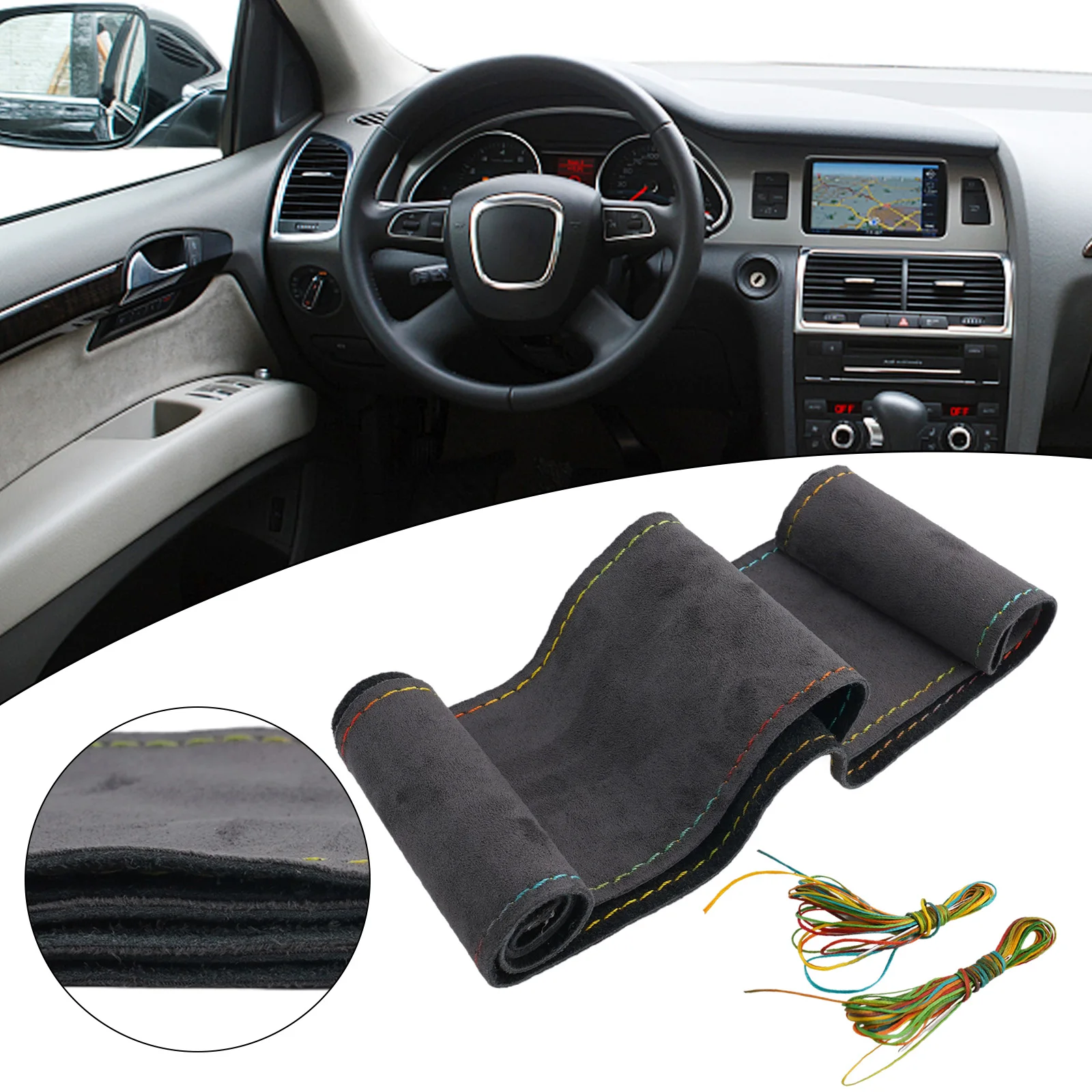 DIY Pleasure For Car Interior Decoration Non-slip Steering Wheel Cover Needle Thread Steering Cover Comfortable Feeling