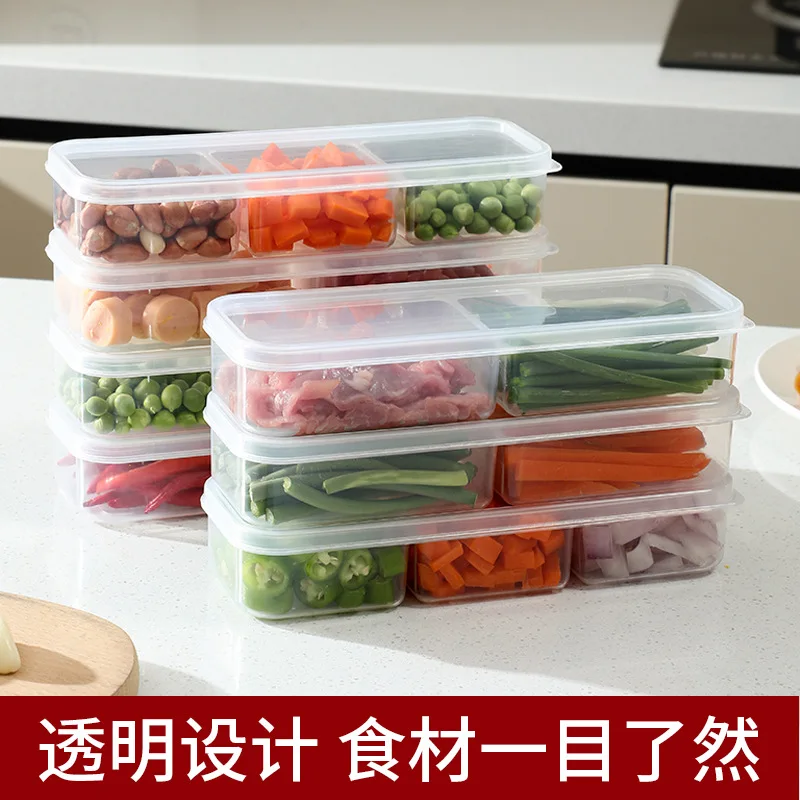 Plastic Divided Food Storage Box Freezer Organizer For Meat Ginger Garlic Scallion Prep Ingredients Airtight Container