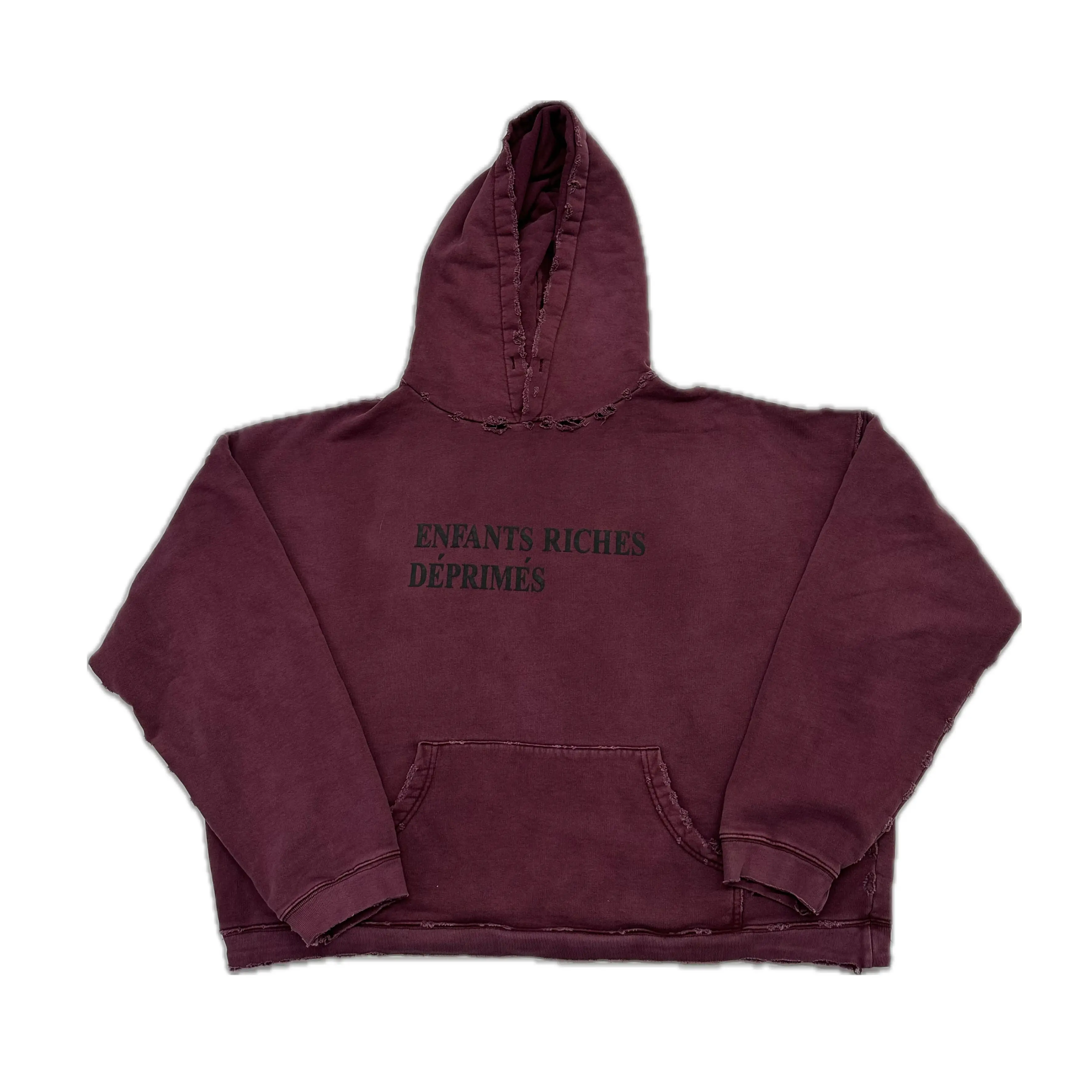 24aw ERD Letter Logo Print Oversized Hoodie Ripped Washed Vintage Hooded Sweatshirts Men's Clothing Y2k Winter Clothes Women