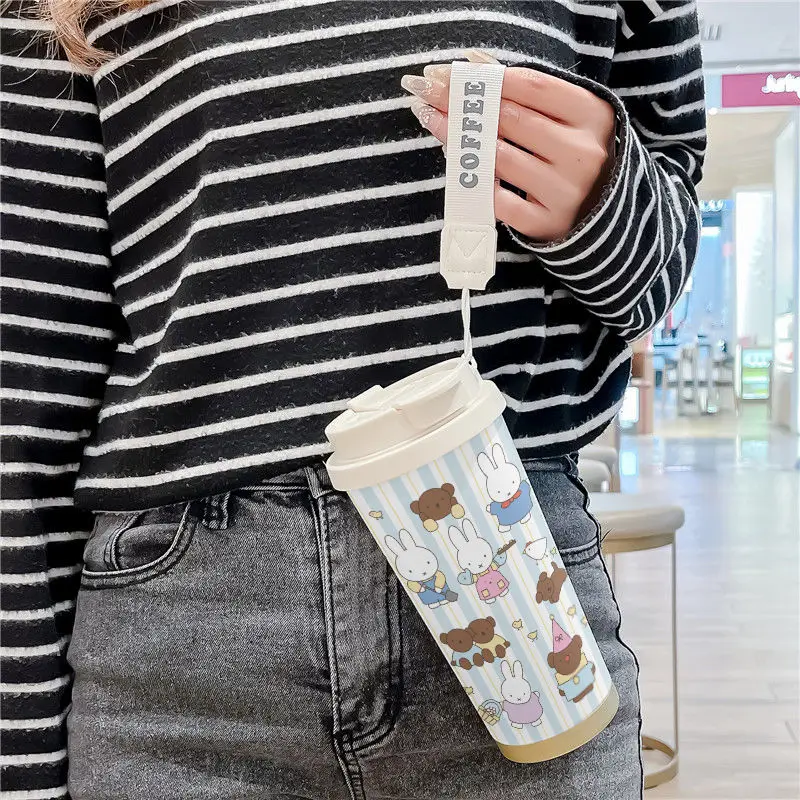 زجاجة مياه من الفولاذ المقاوم للصدأ معزولة عالية الجودة مع صنبور شرب مزدوج بسعة كبيرة كوب سيارة محمول بسيط #3