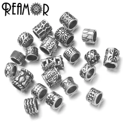 REAMOR 5pc Stainless Steel 8mm Large Hole Tibetan Viking Beads for Bracelet Jewelry Accessories Paracord Knife Lanyard DIY Beads