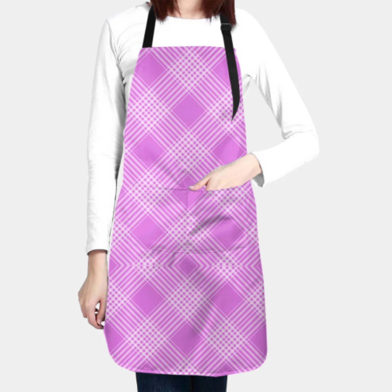 Purple Plaid Apron for Women Men Waterproof Dirt Proof Adjustable Apron Oil isolation Kitchens Restaurants Garden Workplaces