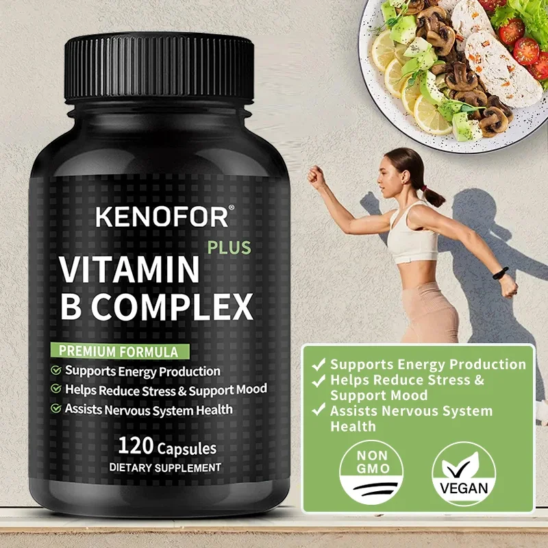 High Strength Vitamin B Complex - 120 Veggie Capsules - Helps with Stress, Mood, Energy, Promotes Nervous System Health