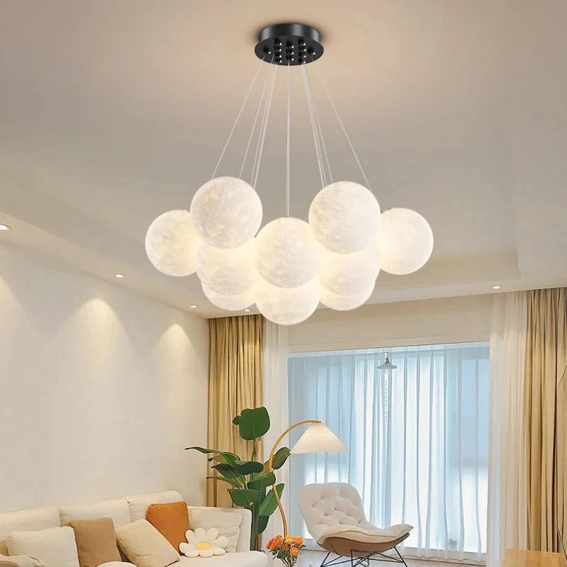 Moon 3D Bubble Ball Children's Room Chandeliers LED Minimalist Modern Creative Nursery Boy Girl Bedroom Hanging Decor Chandelier