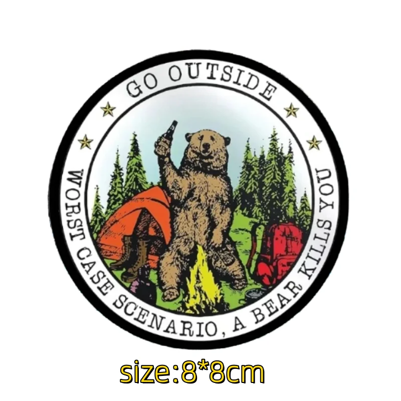 Forest Camping Danger Warning Tactical Patches Print Hook and Loop Patch Fun Wild Bear WithBeer Morale Badge Backpack Stickers