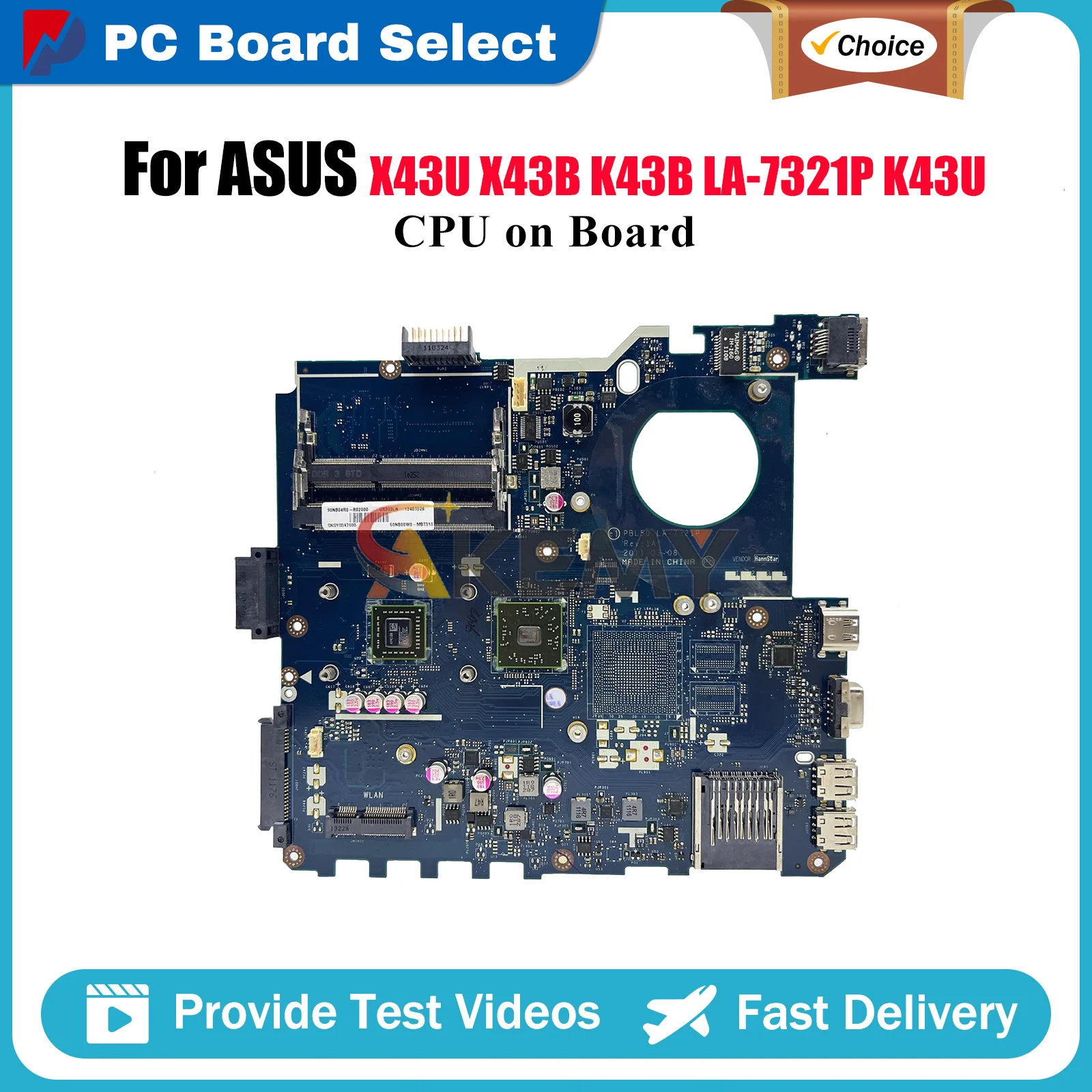 

LA-7321P Материнская плата для ноутбука ASUS K43U K43B X43B X43U K43U Материнская плата для ноутбука с процессором 100% тестирование ОК быстрая доставка stk