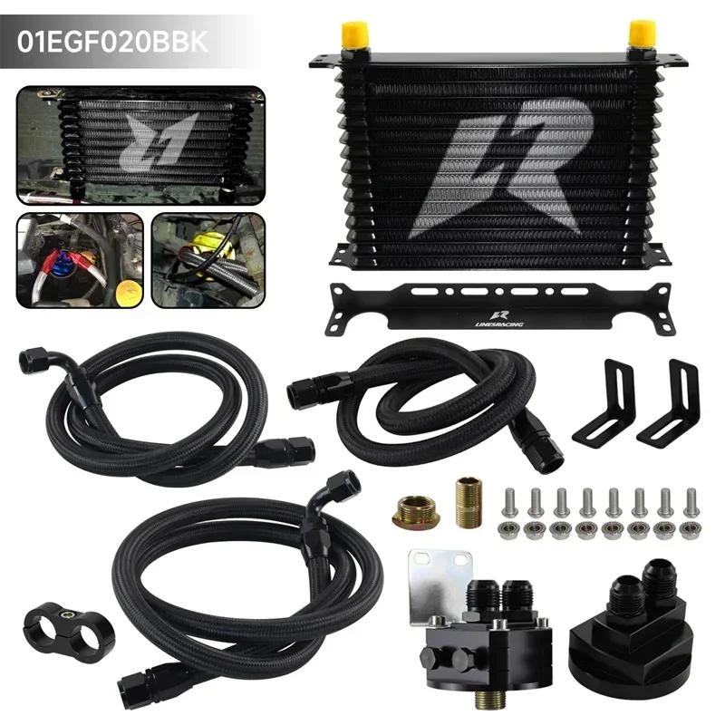 Oil cooler 15 Row AN10 Trust w/Bracket+Filter Relocation Adapter Hose Kit 3/4