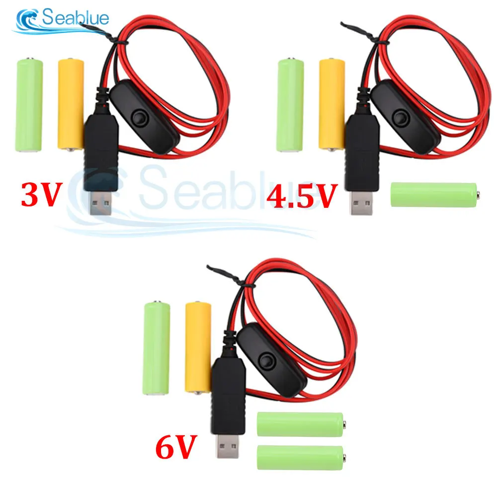 Universal USB 5V to 3V 4.5V 6V AA AAA LR6 Battery 3V AAA Battery Eliminator USB Power Supply Cable with Switch