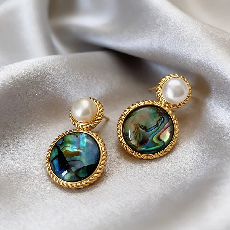 Retro Perlen-Ohrstecker Grün Bemalte Ölfarben Bunte Abalone-Muschel Hängeohrringe 2026 Neues Design Schmuck Ungewöhnliche Accessoires für Frauen – Detail 5