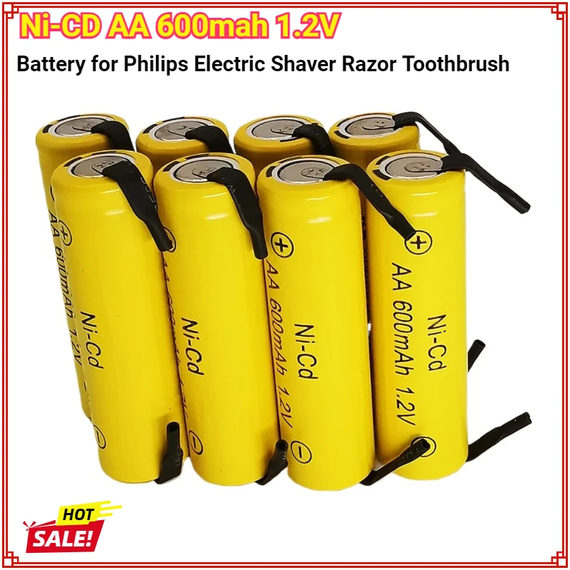 New Ni-CD 1.2V AA Rechargeable Battery 600mAh Batteries Welding Solder Tabs for Philips Electric Shaver Toothbrush Razor