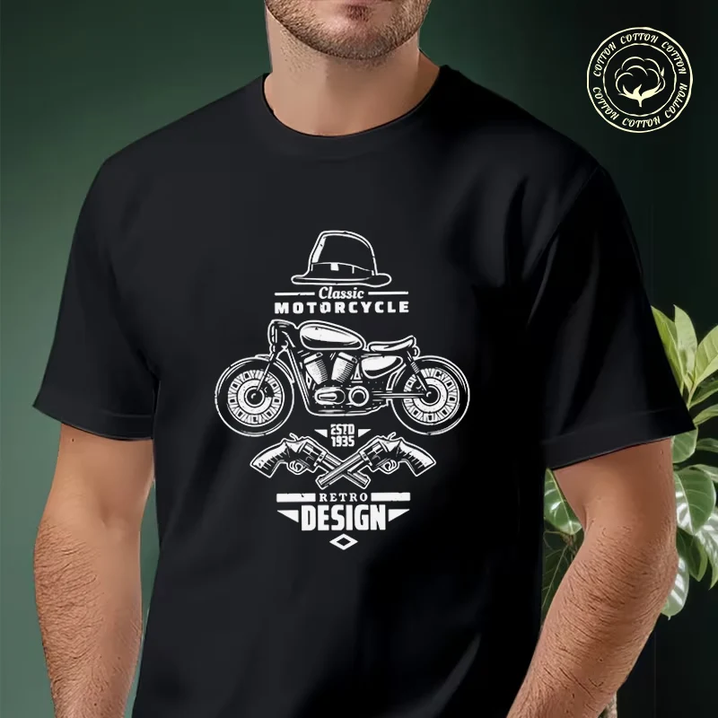 

2026 Men Cotton Casual T-shirts Classic Motorcycle Retro Design Tee Men s Summer Cycling Sportswear Tops
