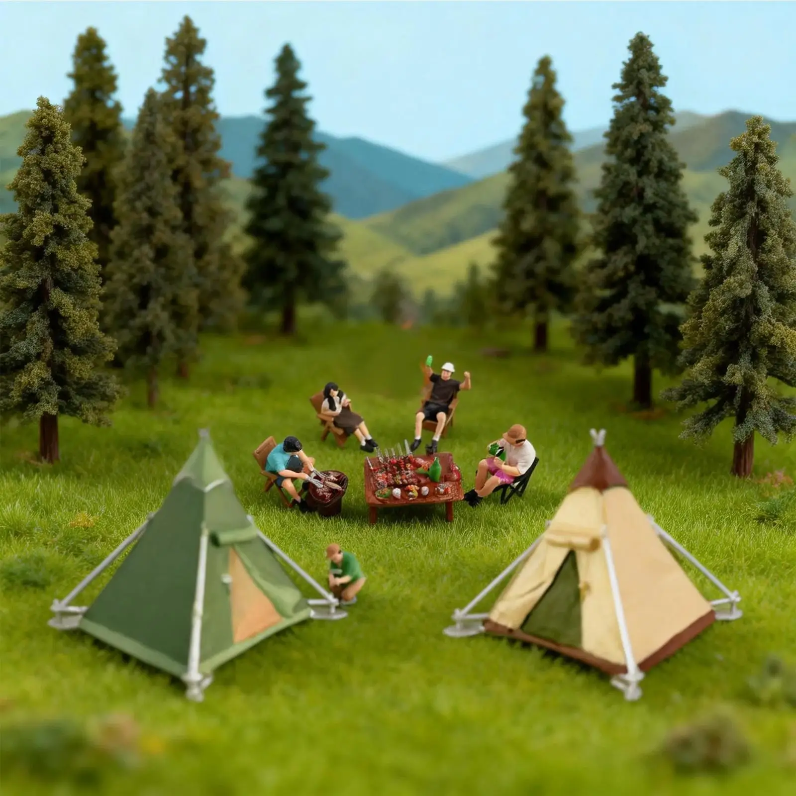 Ensemble de figurines de Camping miniatures à l'échelle 1:64, peintes, réalistes, petites personnes avec tente pour micro paysages