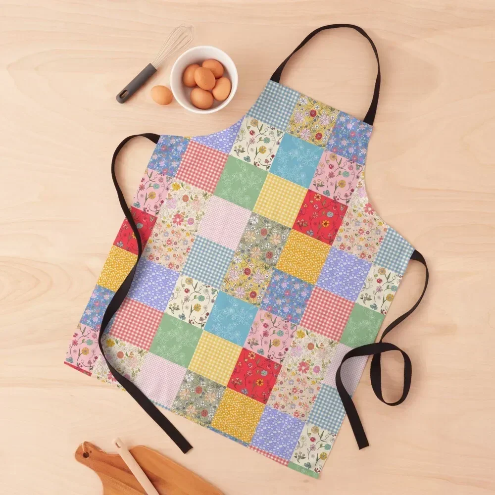 

Happy Cottage Patchwork Apron For Women Kitchen Special Accessories custom women's kitchen Bib For Kitchen Apron