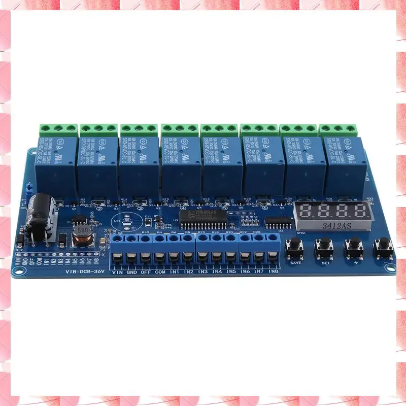 JAJA 8-Channel Multifunction Time Delay Relay Interface Board Module With Light Couple Red Display