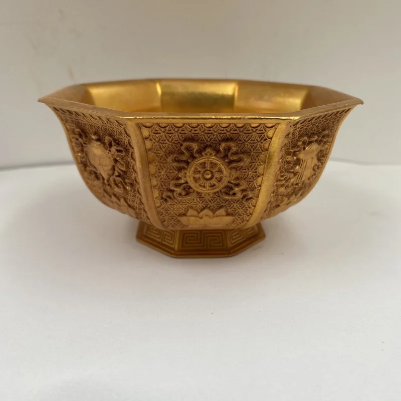 Antique Made in Years of Qian Long Emperor of Qing Dynasty Gilding Embossed Eight Treasure Bowl Copper Bowl Antique Old Objects