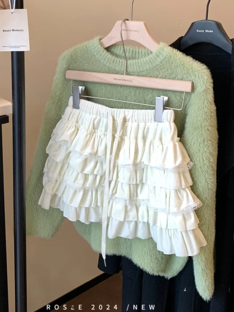 

Новая женская короткая юбка-полусолнце из вельвета с рюшами и эластичной талией, осенне-зимняя, дышащая, приятная к телу