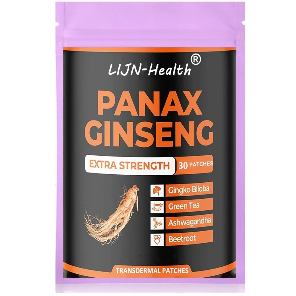 

Korean Red Panax Ginseng Transdermal Patches with Ashwagandha, Ginkgo Biloba, Support Strength, Energy Mood Balance 30 Patches