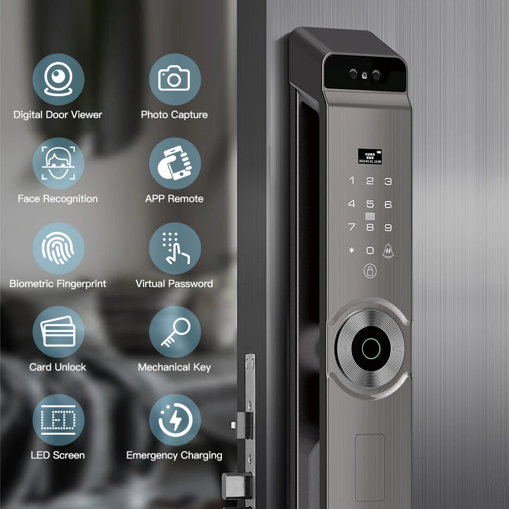 Automatic Smart Door lock tuya wifi access RFID card Biometric face recognition Fingerprint Electronic door lock