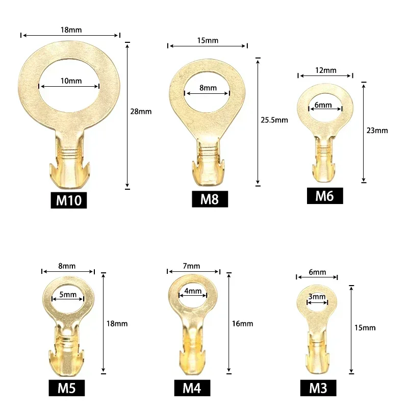 150/300/450/540Pcs M3/M4/M5/M6/M8/M10 Ring Lugs Eyes Copper Crimp Terminals Cable lug Wire Connection Non Insulated Assortment
