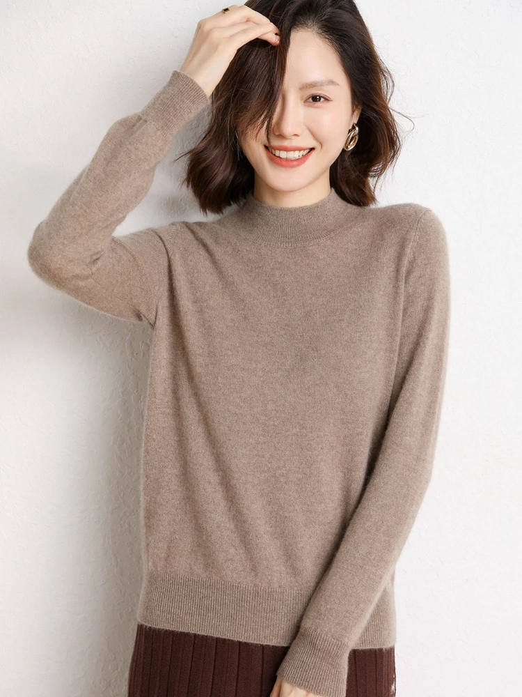 

Women's Mock Neck Basics Cashmere Pullover Autumn Winter New Sweater 100% Cashmere Knitwear Female Grace Soft Clothes Warm Tops