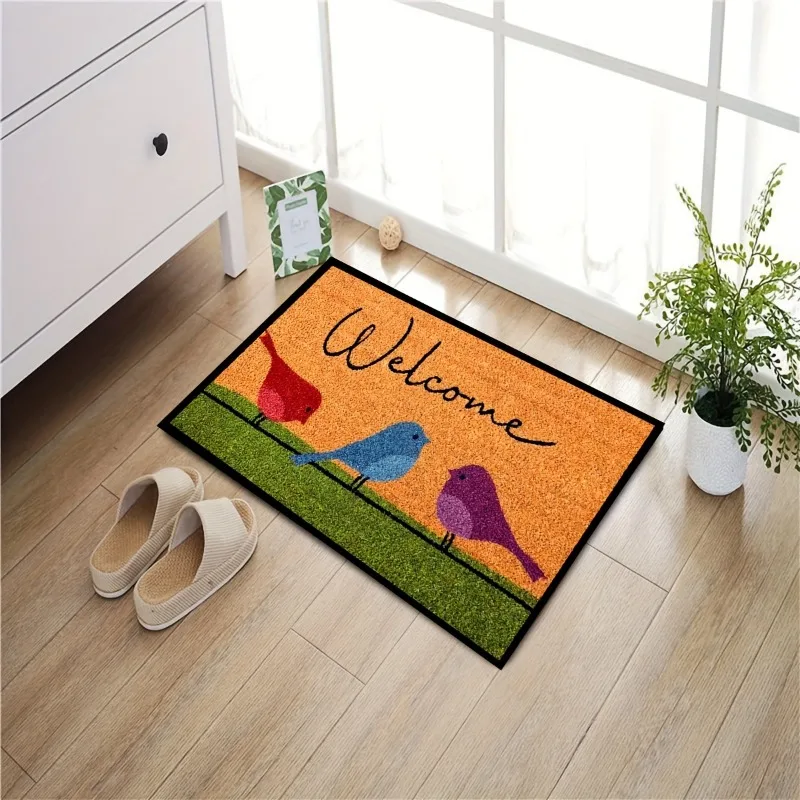 Bird Patterned Doormat Polyester Anti Slip Floral Front Door Outdoor and Indoor Entrance Rug for Home Decoration Felt Carpet