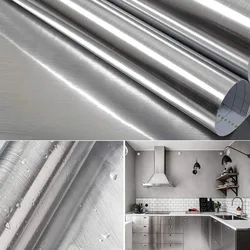 Self Adhesive Stainless Steel Contact Paper Metal Silver Adhesive Kitchen Cabinet Dishwasher Refrigerator Rust Proof Film