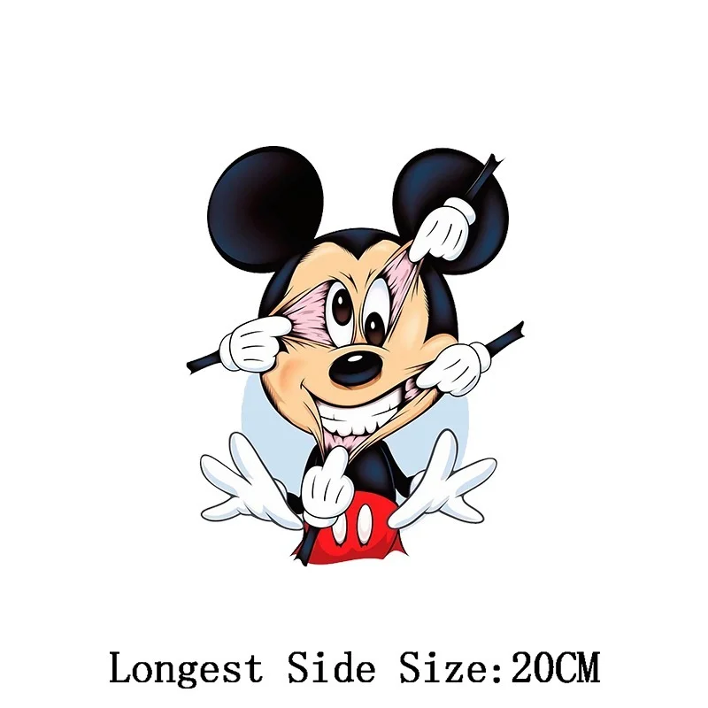 Spoof Mickey Mouse Iron-on Transfers for Clothing Patches for Disney Clothes Women Mem Kids Funy Cartoon Heat Transfer Stickers