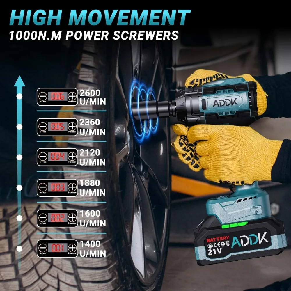 مجموعة مفاتيح ربط لاسلكية ذات عزم دوران عالي مع بطارية 4.0 أمبير في الساعة، مسدس كهربائي بدون فرش مقاس 1/2 بوصة للتطبيقات الثقيلة #4