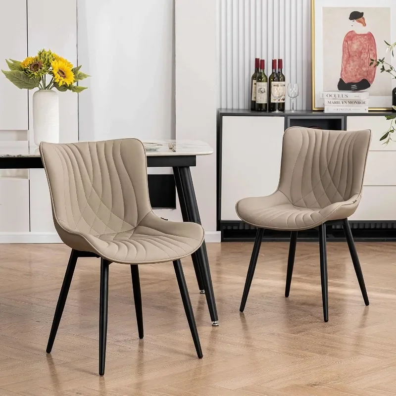 

Dining Chairs Set of 2 Upholstered Mid Century Modern Kitchen Dining Room Chairs Armless Faux Leather Accent Chairs Metal Vanity