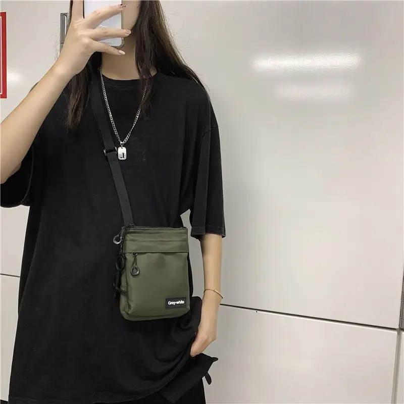 Messenger Sling Bags for Men Casual Canvas Zipper Crossbody Pouch Simple Small Crossbody Shoulder Bag Men Bag with Keychain