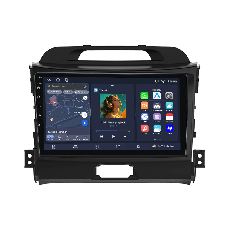 Junsun Wireless CarPlay Android Auto Autoradio für Kia Sportage Mk3 (SL) 2010-2016 mit eingebautem Kühlventilator, Android 16, GPS-Navigation, Multimedia-Player, WiFi, DSP, RDS, BT, SWC,