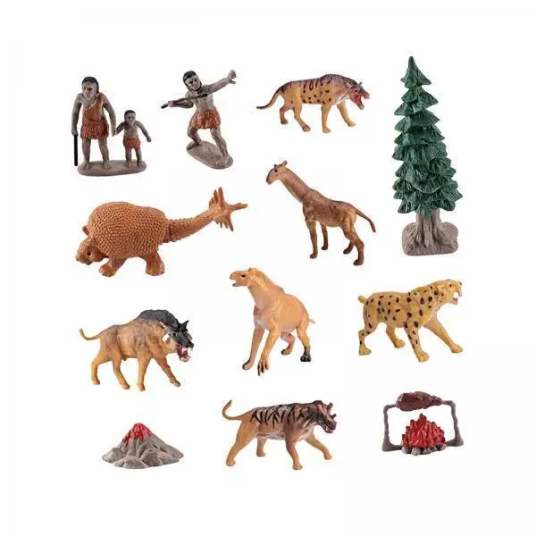 

Primitive Men Hunting Scene Figurines Realistic Animal Figures Plastic Mini Model Set for Home Decoration