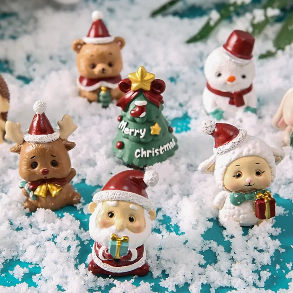 Santa Claus Snowman Santa Claus Landscape Ornaments Miniatures Animal Resin Christmas Anmail Miniature Figurine DIY