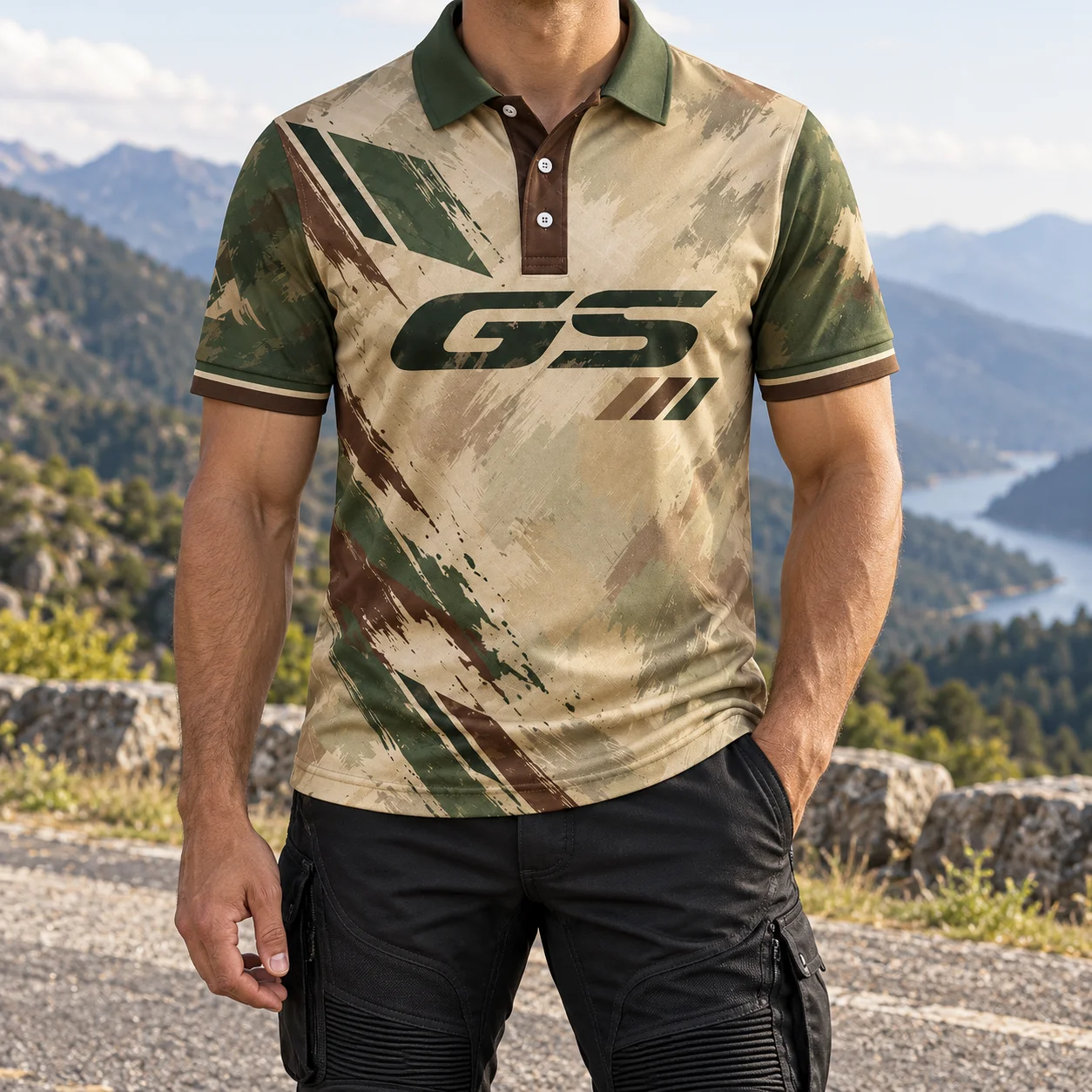 GS Mens Short Sleeve Polo Shirt Summer White Blue Red Motorcycle Adventure Touring Mountain Graphic Unisex Casual Outdoor Top